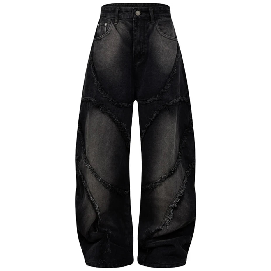 Black Distressed Wide-Leg Patchwork Jeans