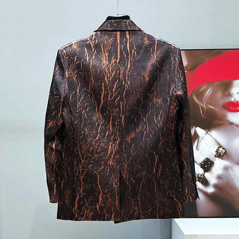 Marble Printed Double-Breasted Blazer