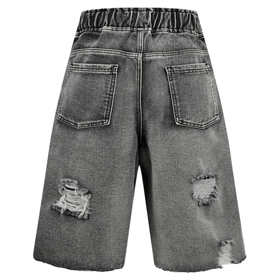 Ripped Denim Wide Leg Jeans Shorts