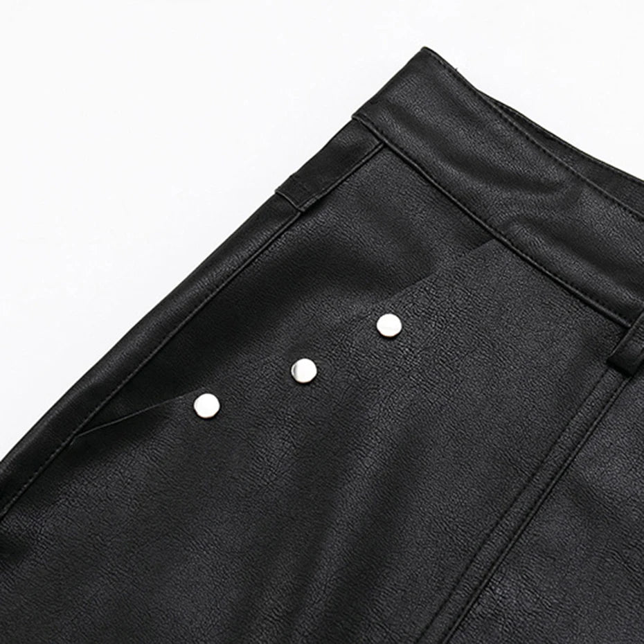 Studded Black Leather Shorts