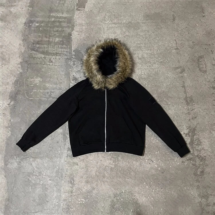 faux fur zip up hoodie