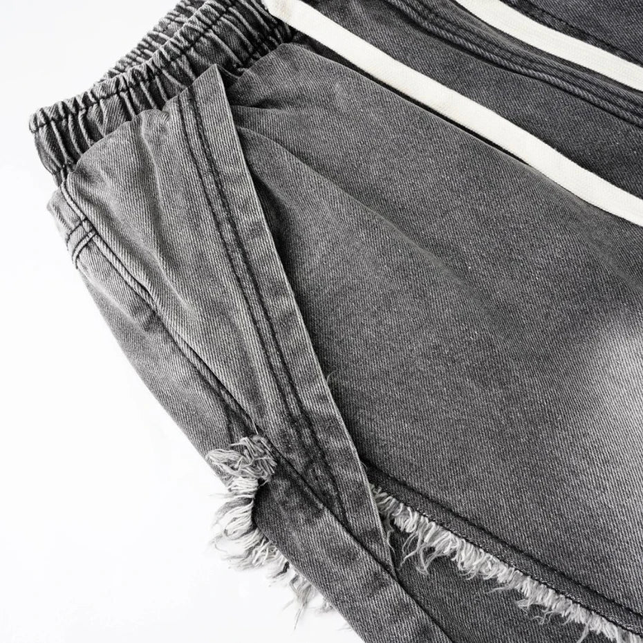 Washed Black Wide-Leg Drawstring Jeans