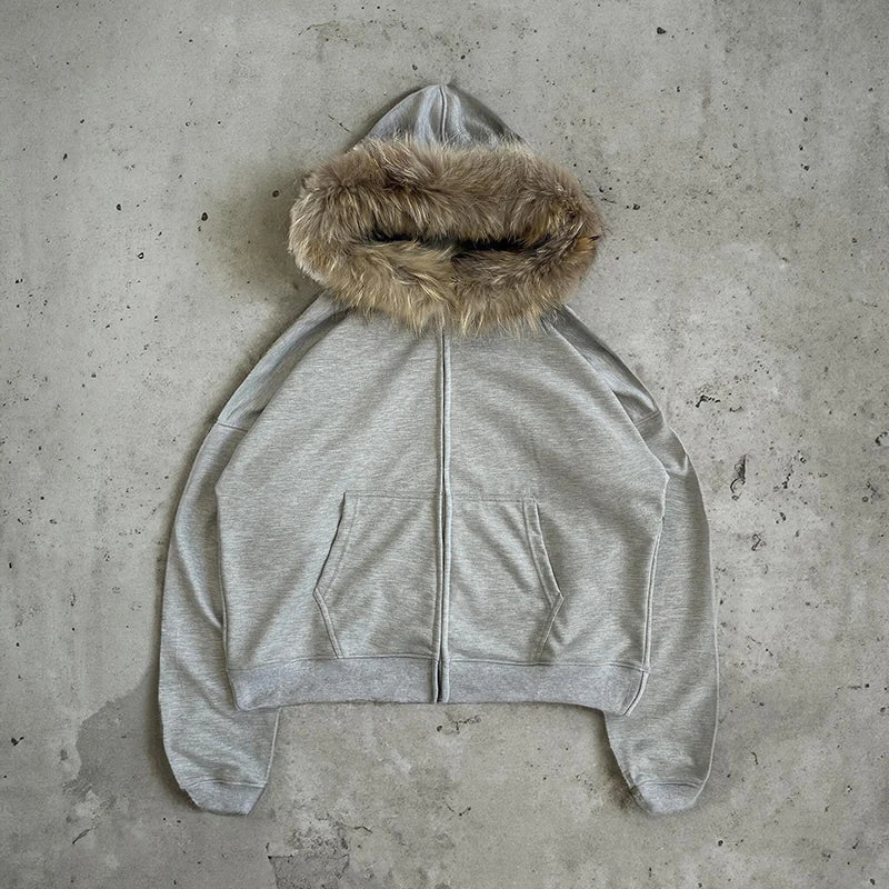 faux fur zip up hoodie