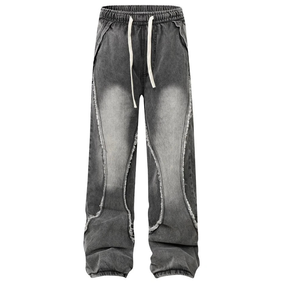 Washed Black Wide-Leg Drawstring Jeans