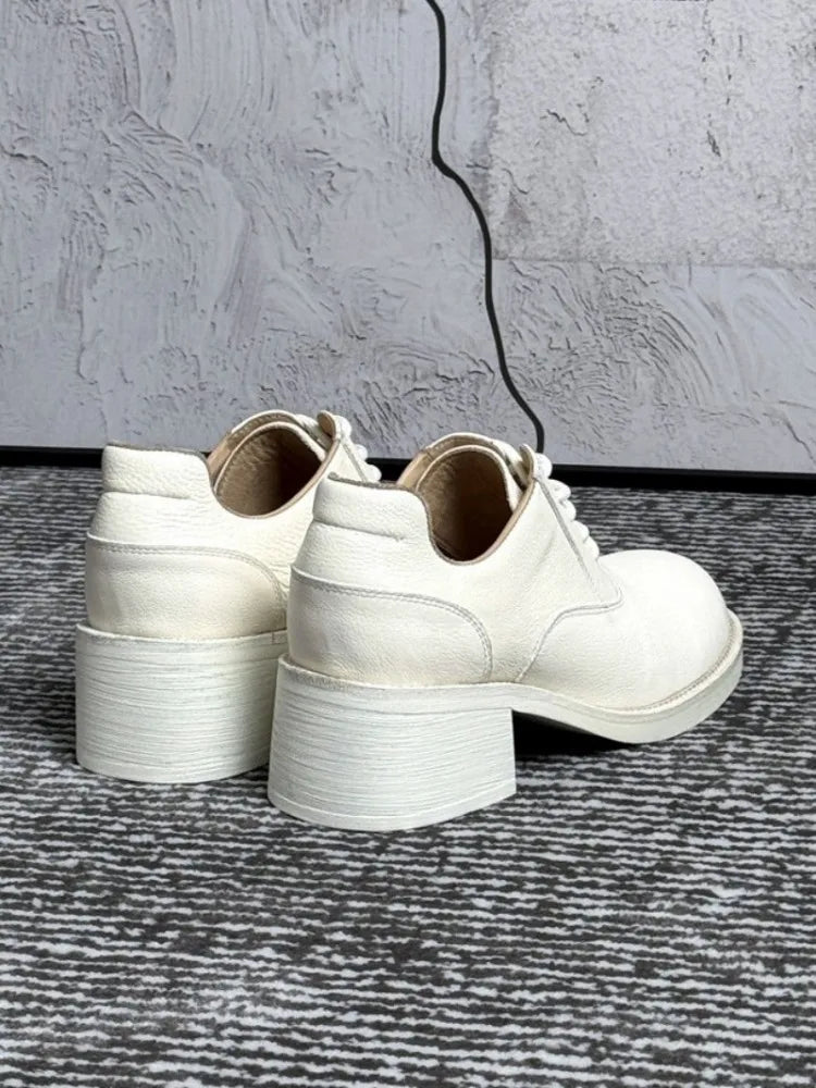 White Chunky Heel Oxford Shoes