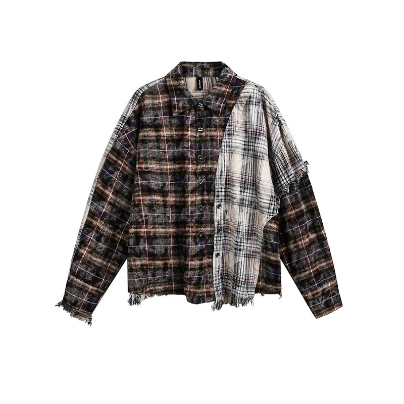 Patch Clash Distressed Plaid Button-Up