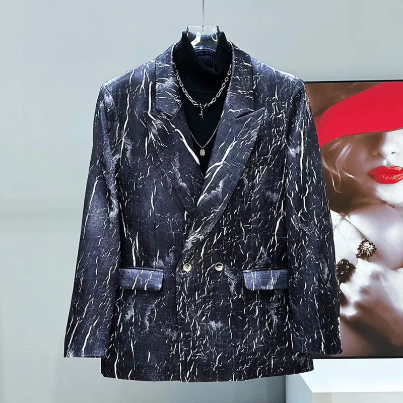 Marble Printed Double-Breasted Blazer