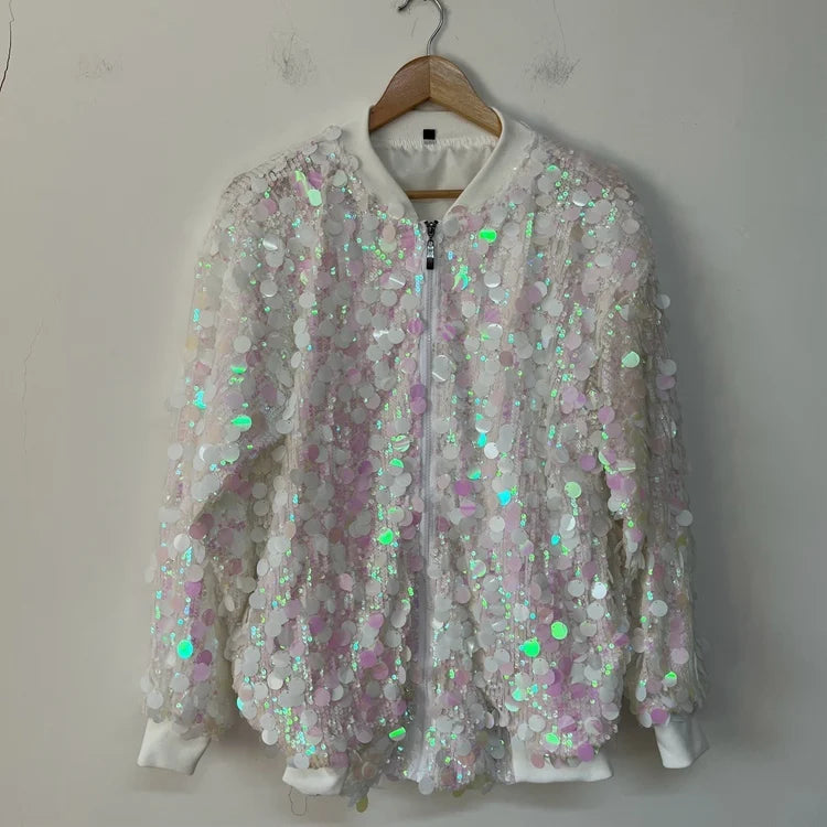 Iridescent Sequin Bomber Jacket