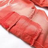 Red Distressed Cargo Jeans