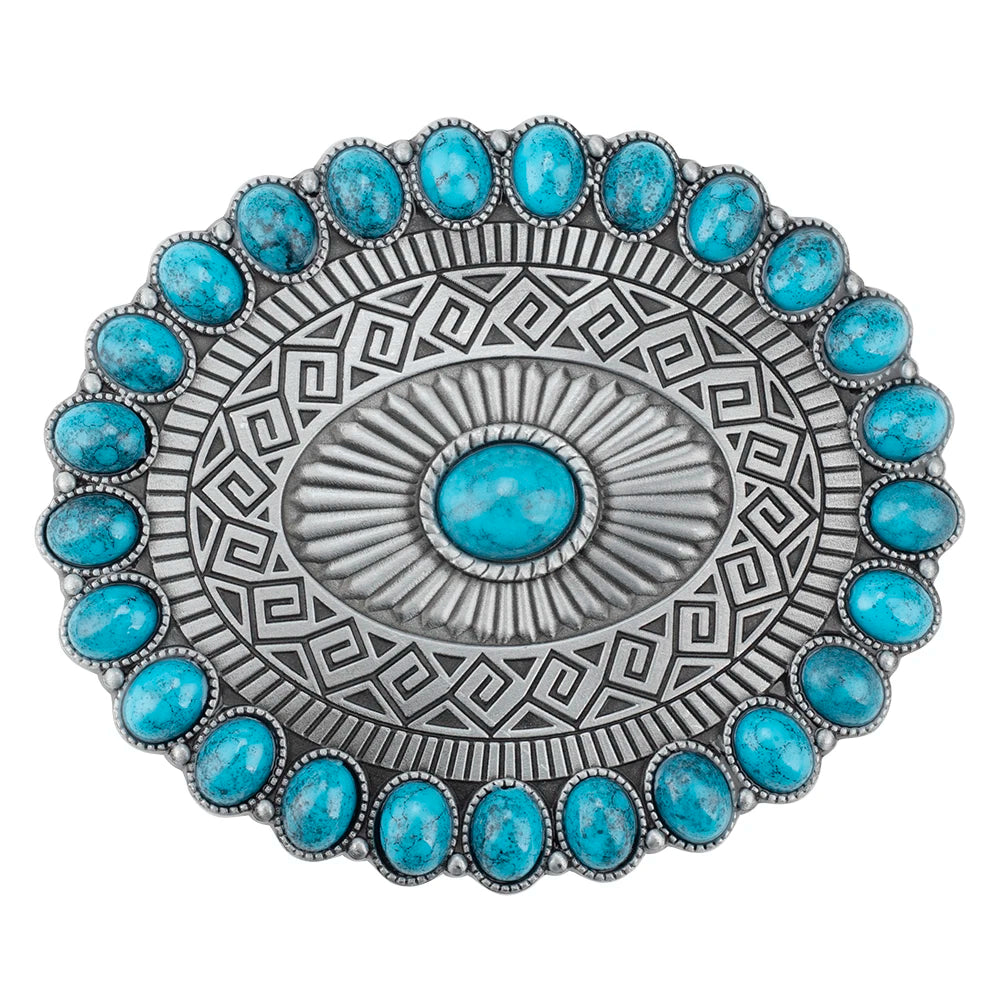 Turquoise Concho Western Belt Buckle