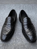 Black Textured Leather Loafers