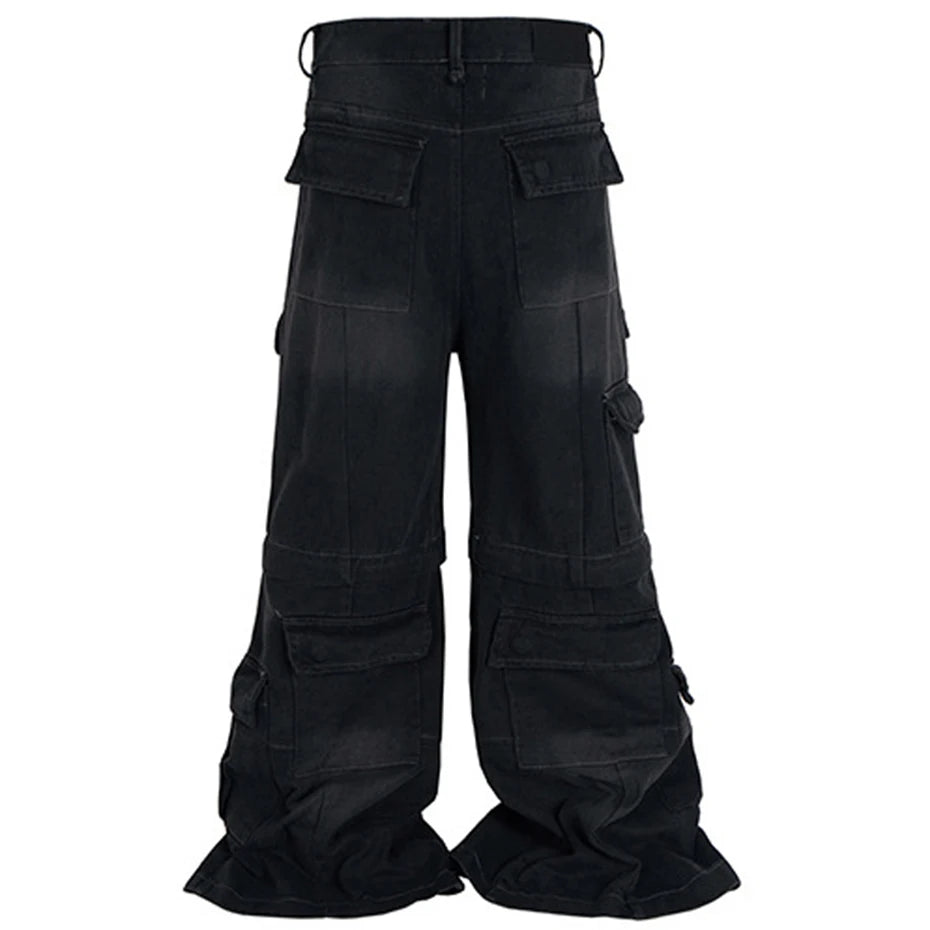 Vintage Washed Wide Leg Cargo Jeans