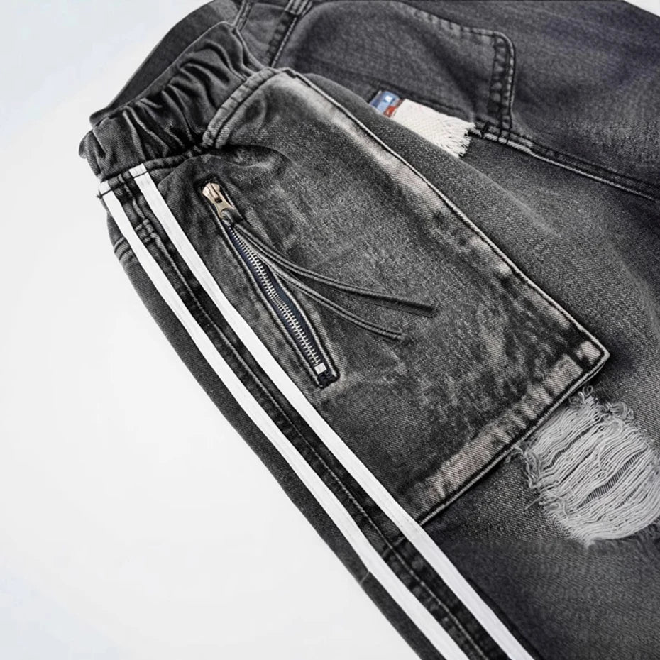 Ripped Denim Wide Leg Jeans Shorts