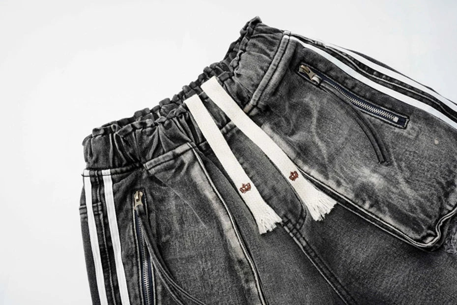 Ripped Denim Wide Leg Jeans Shorts