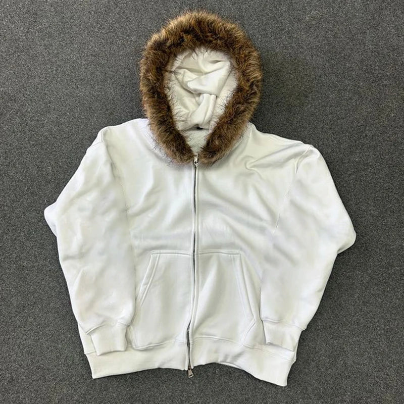 faux fur zip up hoodie