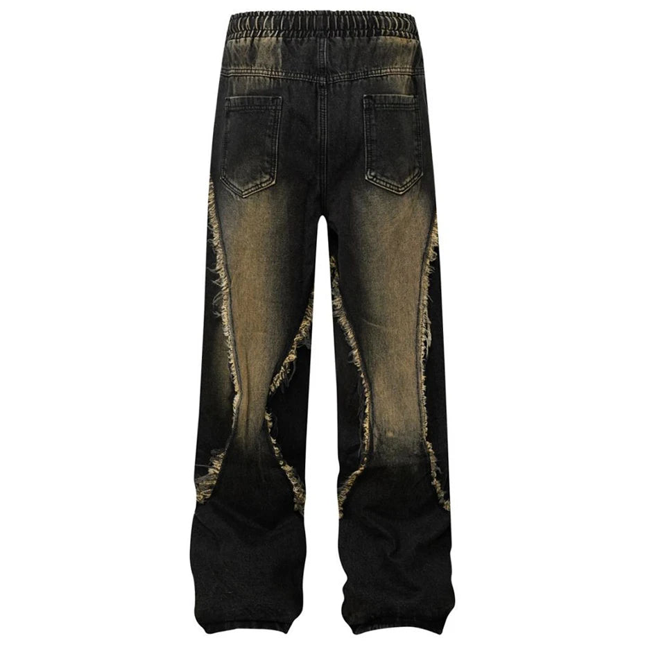 Washed Black Wide-Leg Drawstring Jeans