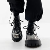 Fire Flame Leather Combat Ankle Boots