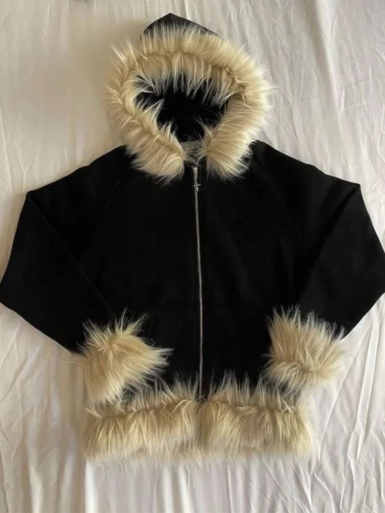 faux fur zip up hoodie