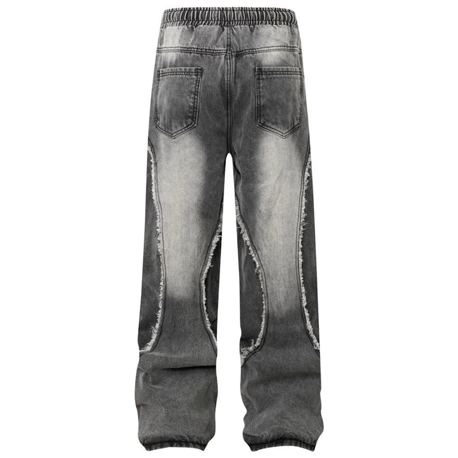 Washed Black Wide-Leg Drawstring Jeans