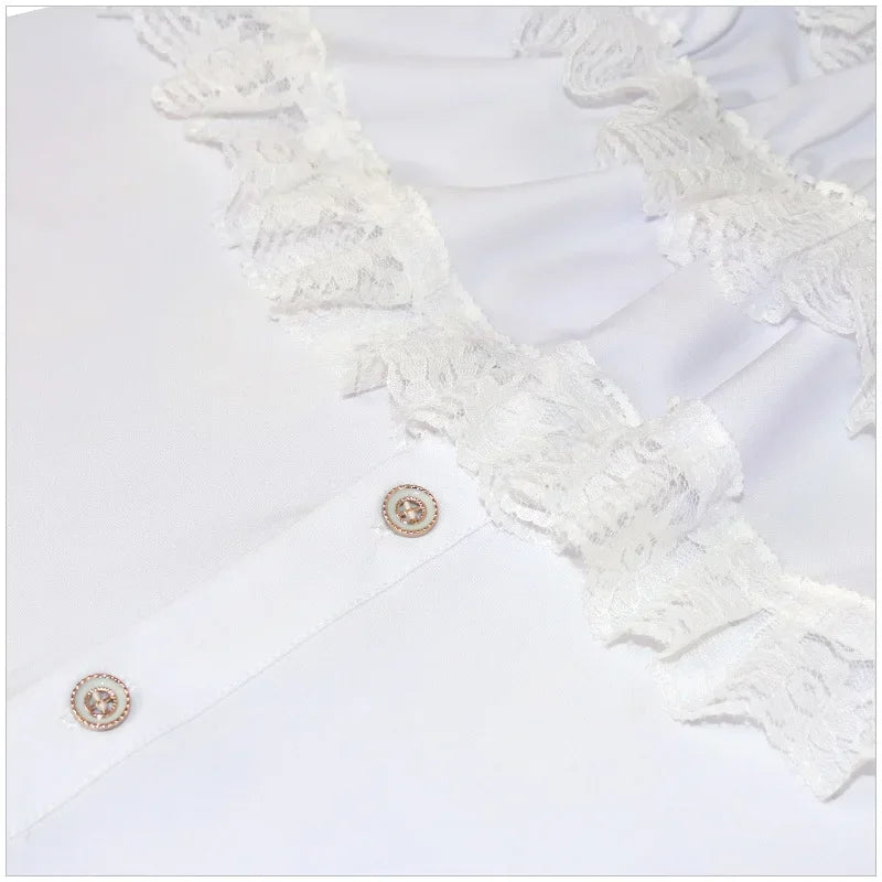 Edwardian Lace Jabot Top with Ruffle Cuffs