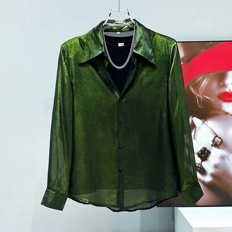 Glossy Moss Button-Up