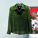 Glossy Moss Button-Up