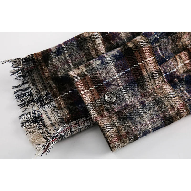Patch Clash Distressed Plaid Button-Up