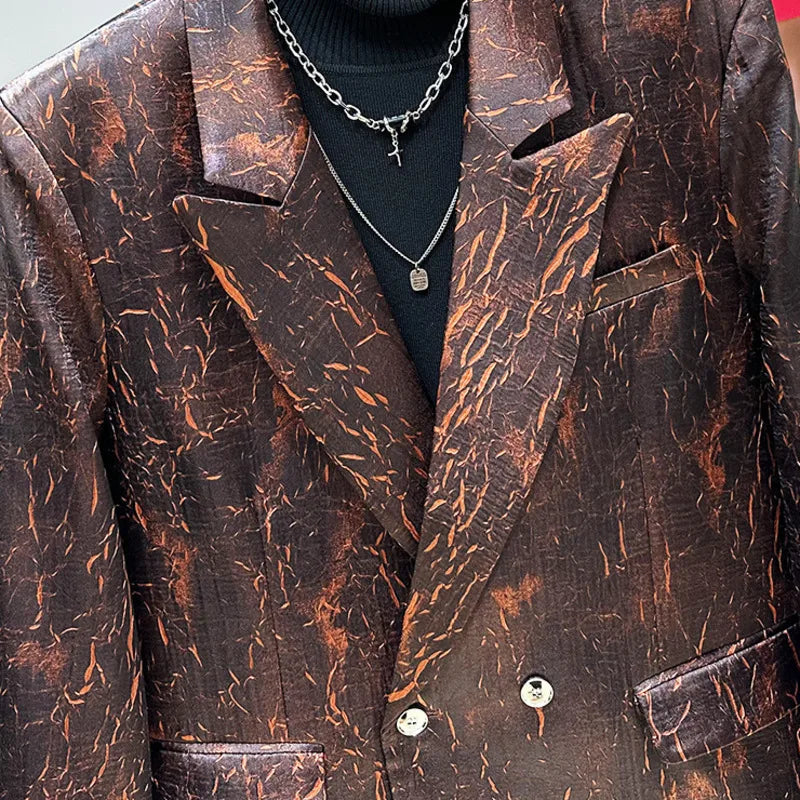 Marble Printed Double-Breasted Blazer