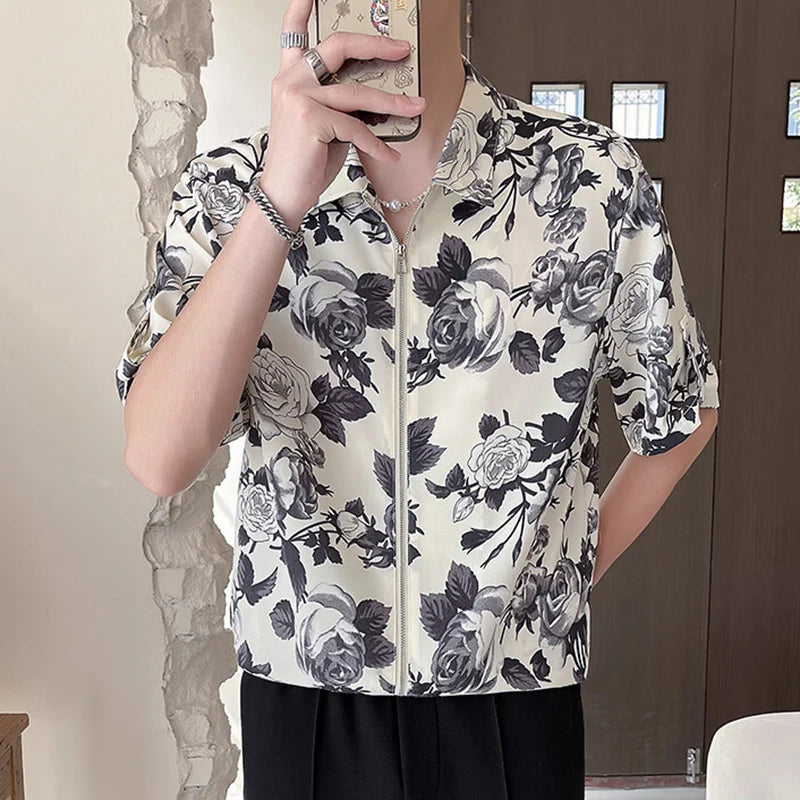 Grey Rose Button-Up Shirt