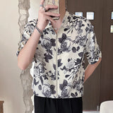 Grey Rose Button-Up Shirt