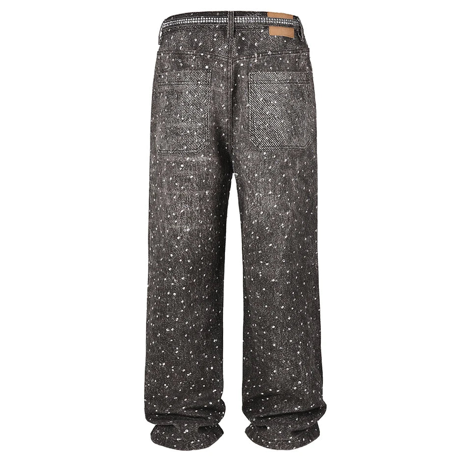 Rhinestone Washed Denim Jeans