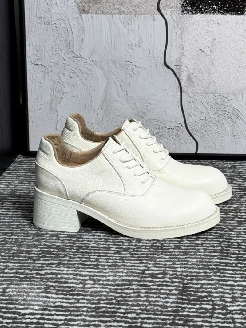 White Chunky Heel Oxford Shoes