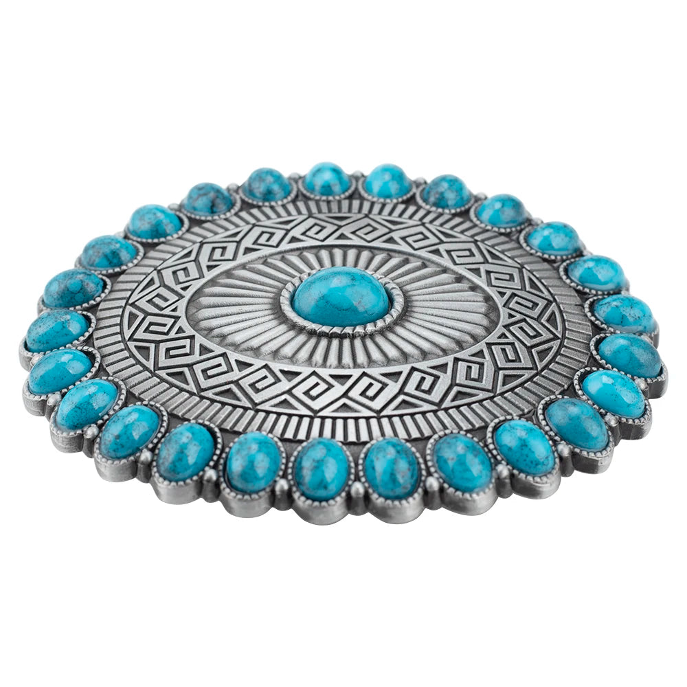 Turquoise Concho Western Belt Buckle