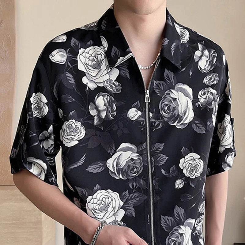 Grey Rose Button-Up Shirt
