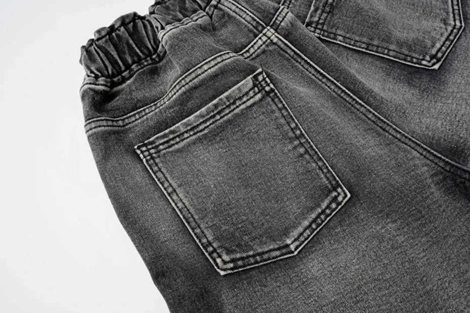 Ripped Denim Wide Leg Jeans Shorts