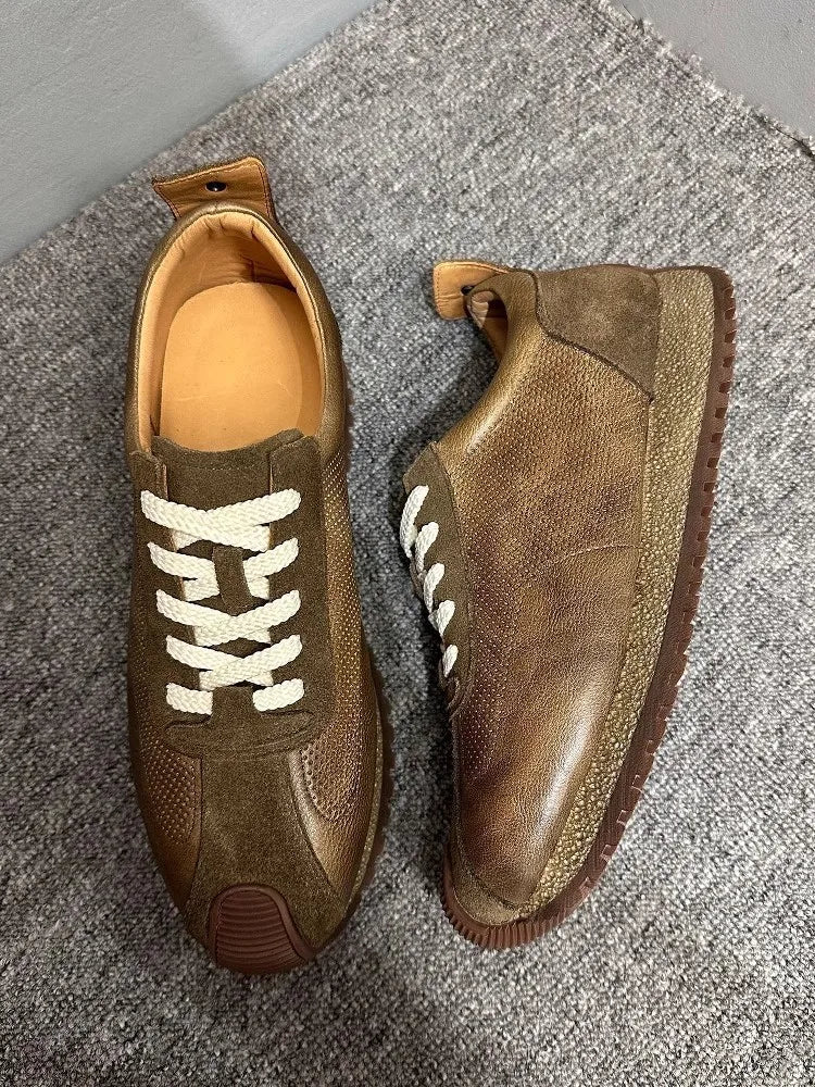 Leather Spliced Lace Up Sneakers