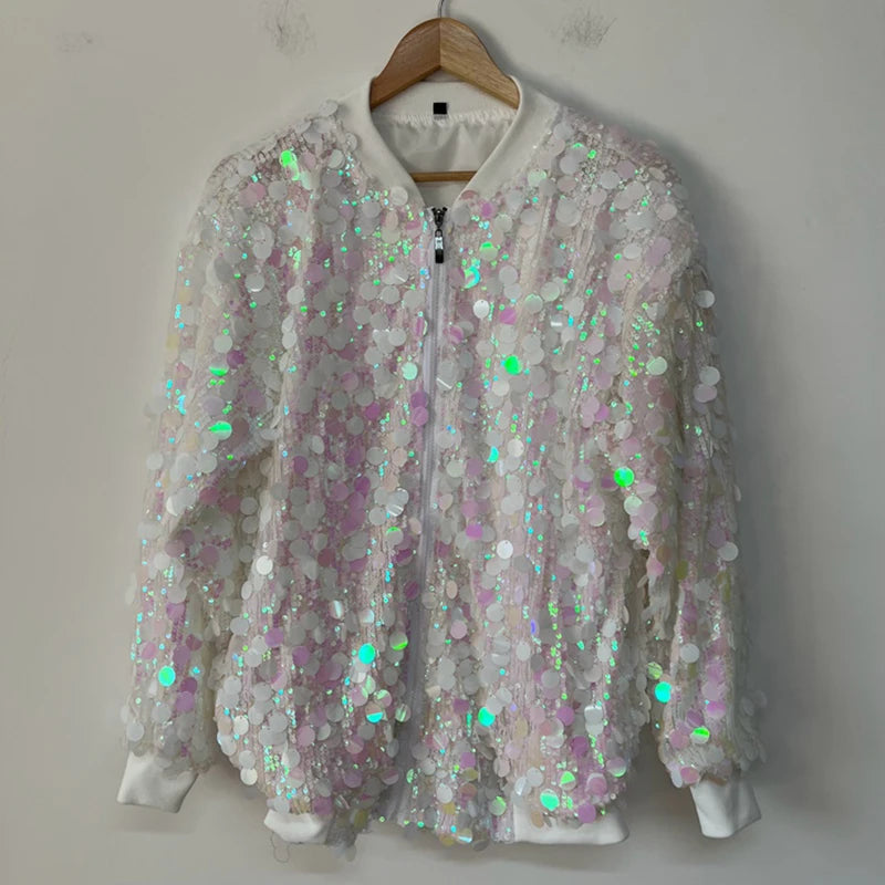 Iridescent Sequin Bomber Jacket