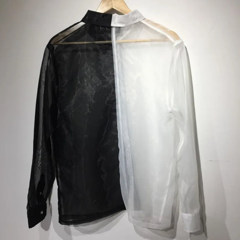 Monochrome Mirage Sheer Button-Up