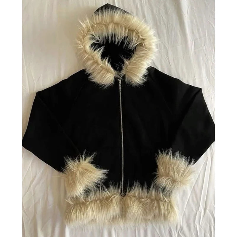 faux fur zip up hoodie