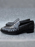 Black Textured Leather Loafers