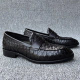 Black Textured Leather Loafers