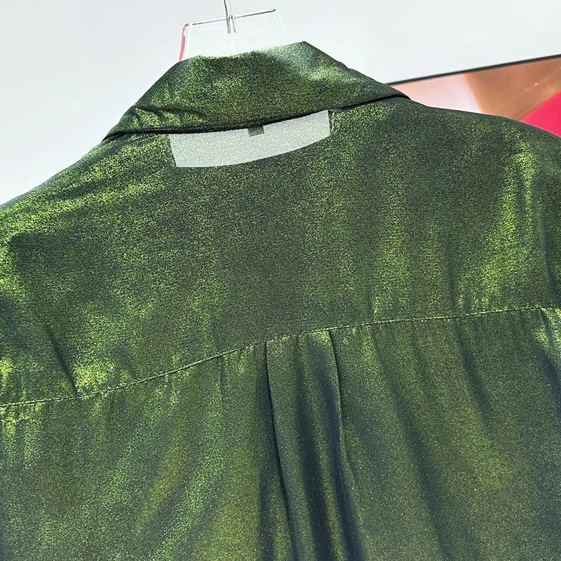 Glossy Moss Button-Up