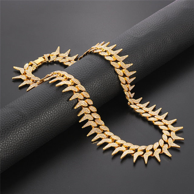 Iced Out Spiked Cuban Link Chain