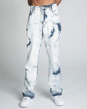 AJ01L-1 DARK BLUE/WHITE TIE DYE THREAD LINE LOOSE JEANS
