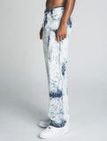 AJ01L-1 DARK BLUE/WHITE TIE DYE THREAD LINE LOOSE JEANS