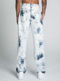 AJ01L-1 DARK BLUE/WHITE TIE DYE THREAD LINE LOOSE JEANS