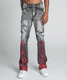 AJ23SK FLAME RHINESTONE STACKED JEANS