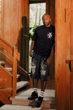Distressed effect short denim