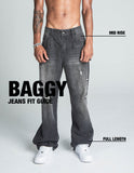 AJ09B-2 BLACK DISTRESSED BAGGY JEANS