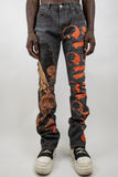 RM201SK - Graphic Printed Stacked Jeans